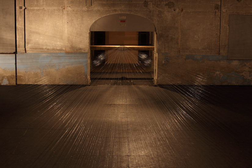 Traino (remolque), alambre de acero y madera (550cmx20cmx20cm), 50mx50m, 2014.