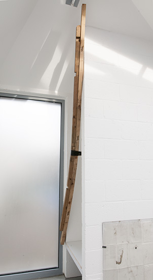 Sealing (Iteration 1) 2016. wrecking bar, metal cables and timber. 2.70m x 3.5m x 0.7m