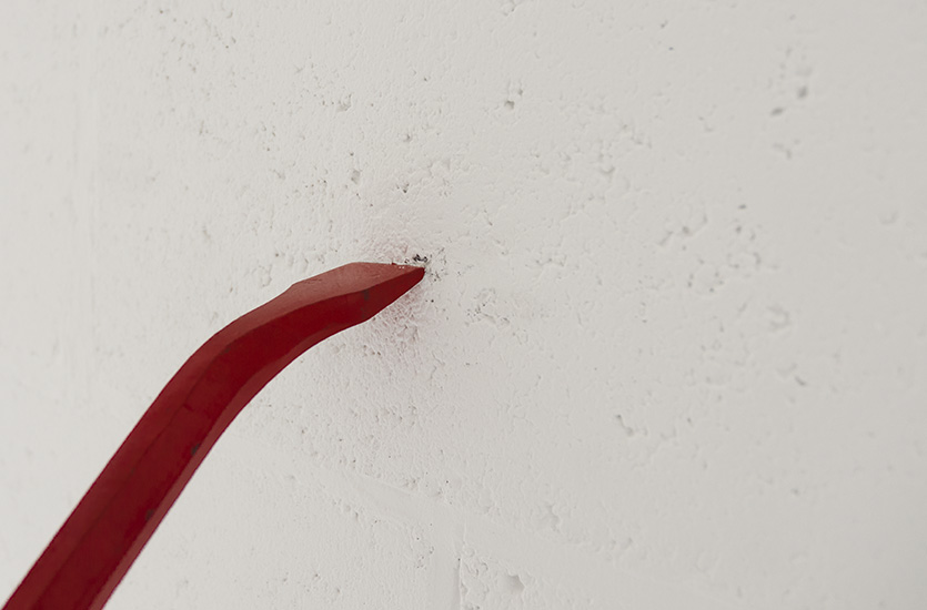 Sealing (Iteration 1) 2016. wrecking bar, metal cables and timber. 2.70m x 3.5m x 0.7m