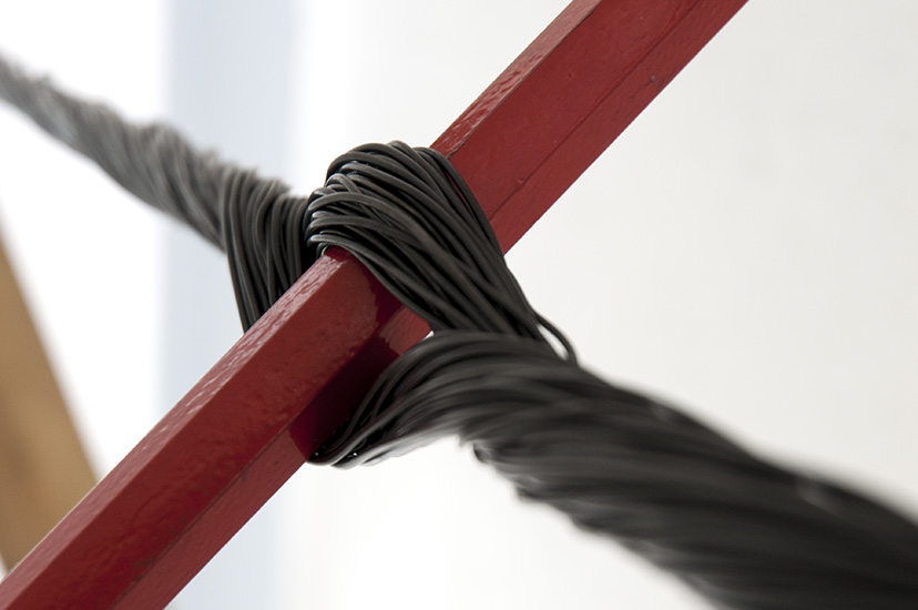 Sealing (Iteration 1) 2016. wrecking bar, metal cables and timber. 2.70m x 3.5m x 0.7m