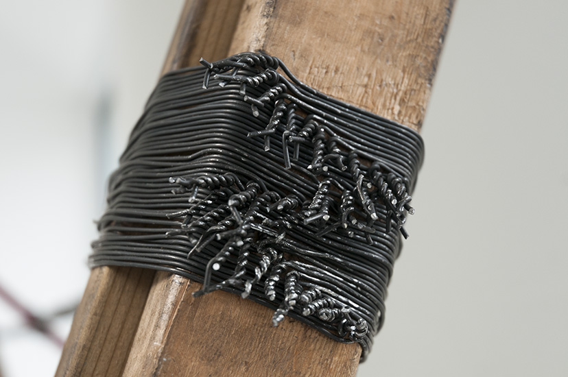 Sealing (Iteration 1) 2016. wrecking bar, metal cables and timber. 2.70m x 3.5m x 0.7m