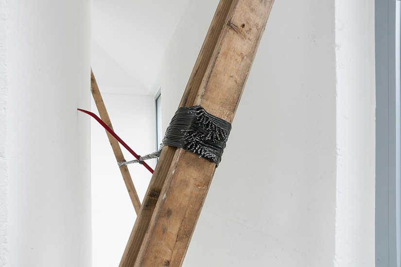 Sealing (Iteration 1) 2016. wrecking bar, metal cables and timber. 2.70m x 3.5m x 0.7m