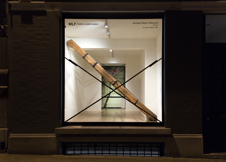 Objective, 2016, wood (wenge, Iroko), metal pipe, 240 x 240 cm