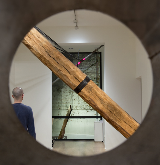 Objective, 2016, wood (wenge, Iroko), metal pipe, 240 x 240 cm