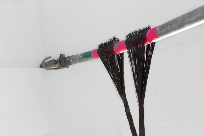 Diagonal, 2016, wood, steel wire, metal bar, scaffolding, 550 x 300 x 100 cm