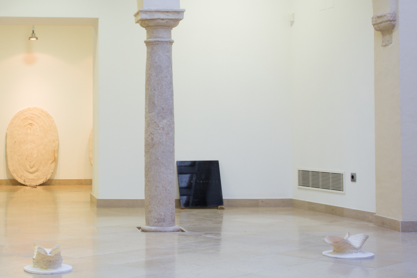 Santiago Reyes Villaveces Repertory (ideograms), 2016, sandblast on granite, wood (guayacan) rubber, 50 x 50cm. Pablo Jansana