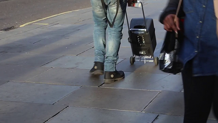 Video still, Tout / From Series Brujitas 2017  Video sculpture: scafolding parts, ball bearings and video (00:01:28) 100cm x 50cm x 35 cm