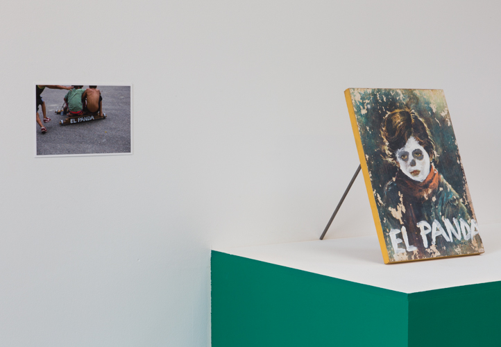 El Panda / From Series Brujitas 2017.  Found object, vinyl paint, graphite and photographic print. Painting: 45cm x 25cm Photo: 24 x 16cm