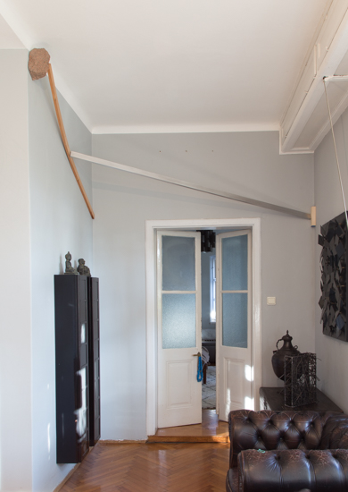 Holder, 2017 Aluminium, wood and rock (Porfido) Ed. 1/2+AP 242 x 115 x 10 cm