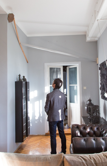 Holder, 2017 Aluminium, wood and rock (Porfido) Ed. 1/2+AP 242 x 115 x 10 cm