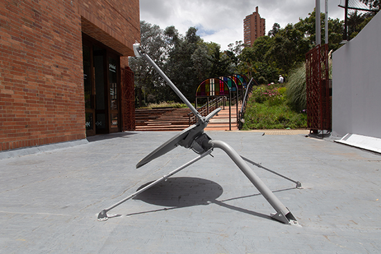 Antena  Sculpture Arabidopsis thaliana plant, security camera, satelite antena, TV screen 150 cm x 120 cm x 130 cm 2021 Ilona Jurkonytė and Santiago Reyes Villaveces